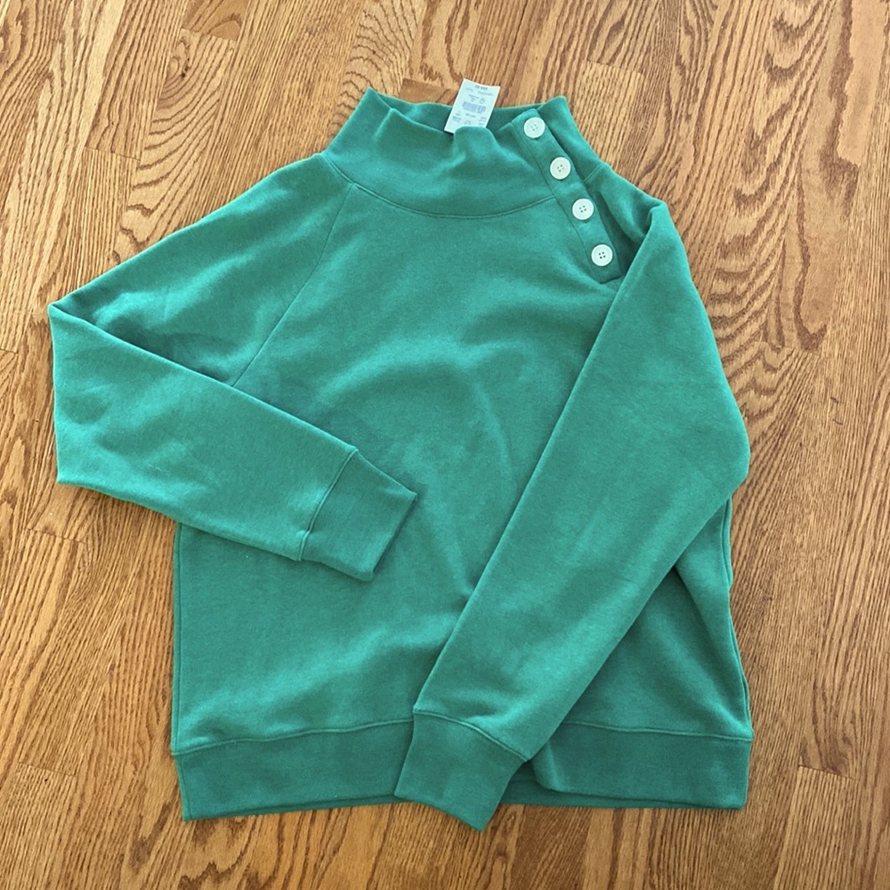 NWT JCrew Factory Green Button Collar Sweatshirt size L